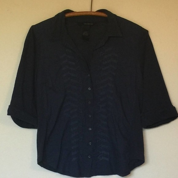 CALVIN KLEIN JEANS Navy Button Down Knit Blouse PM - Picture 1 of 9